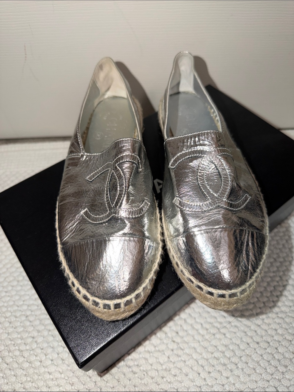 Chanel Metallic Silver Espadrilles Shoes